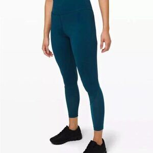 Lululemon Women's size 4 Hot Pursuit High Rise 25” Mesh Petrol Blue Tights
